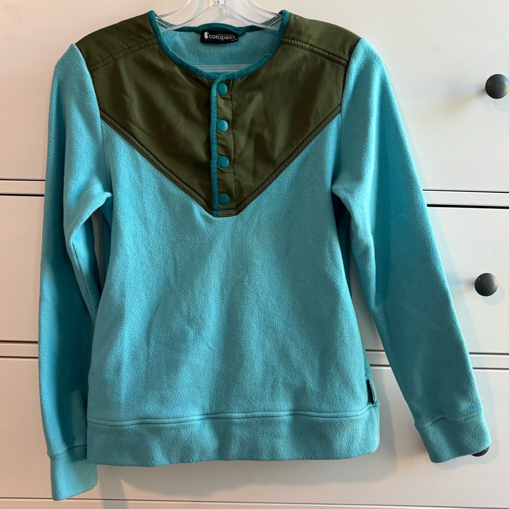 Cotopaxi Sabado Crew fleece women’s Blue and Green XS